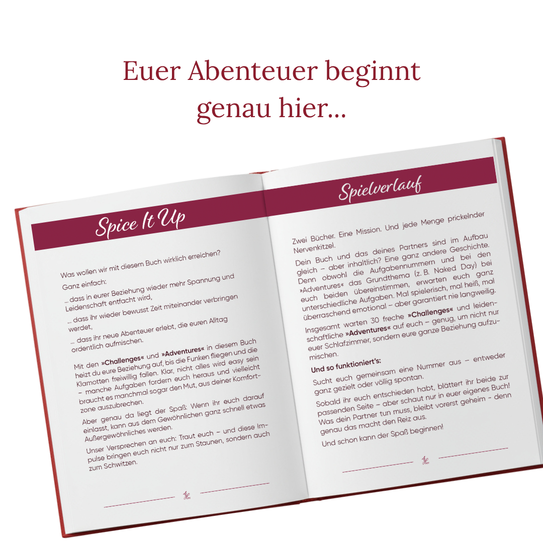 Es ist ein aufgeschlagenes Buch zu sehen, in dem der Spielverlauf erklärt wird.