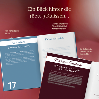 Es sind 2 Bücher mit den Ausschnitten eines Adventures und einer Wochen-Challenge zu sehen.