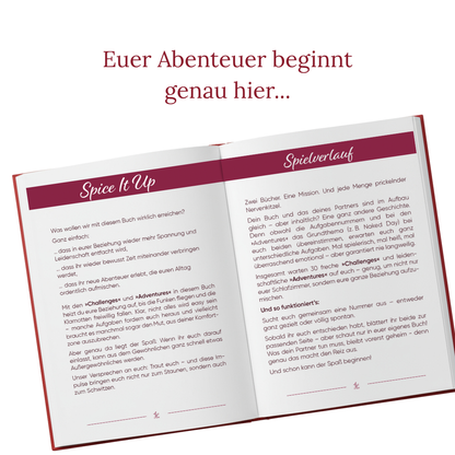 Es ist ein aufgeschlagenes Buch zu sehen, in dem der Spielverlauf erklärt wird.